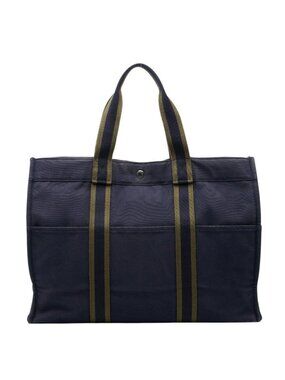 Hermes Fourre Tout GM Tote Navy Khaki Canvas